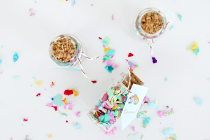 DIY mini confetti jar favors by sugar and cloth