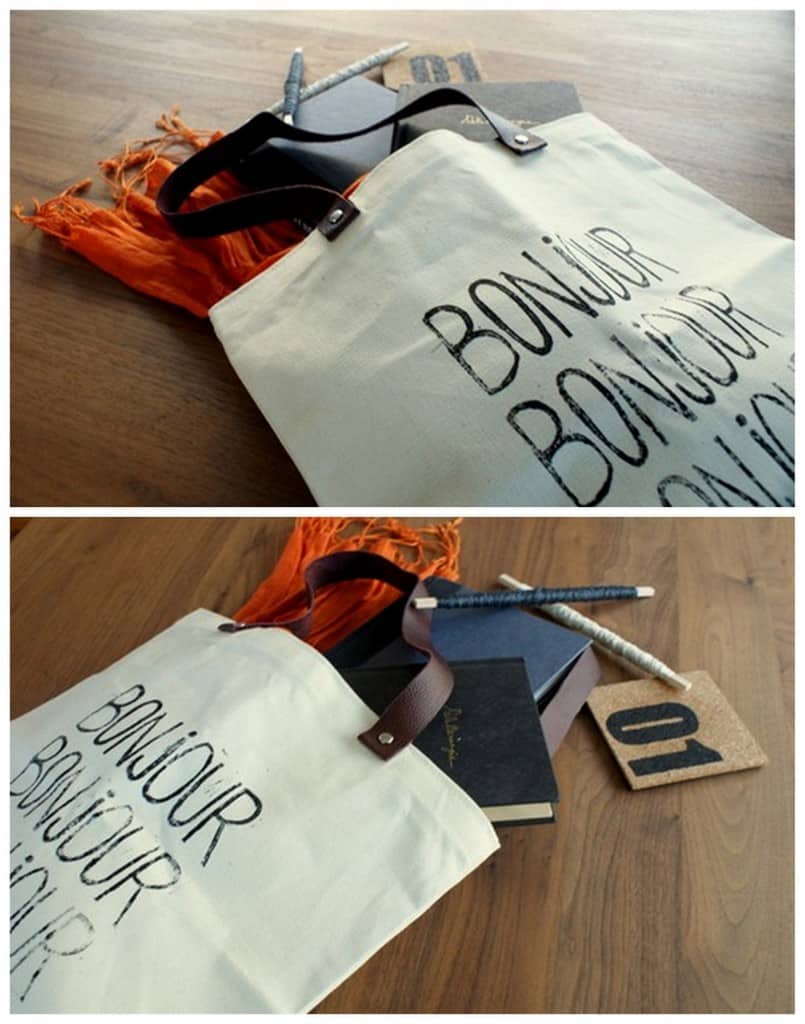 DIY leather and stamped tote bag DIY leather and stamped tote bag