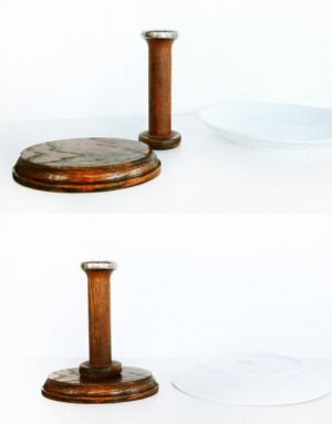 DIY cake stand from vintage spools