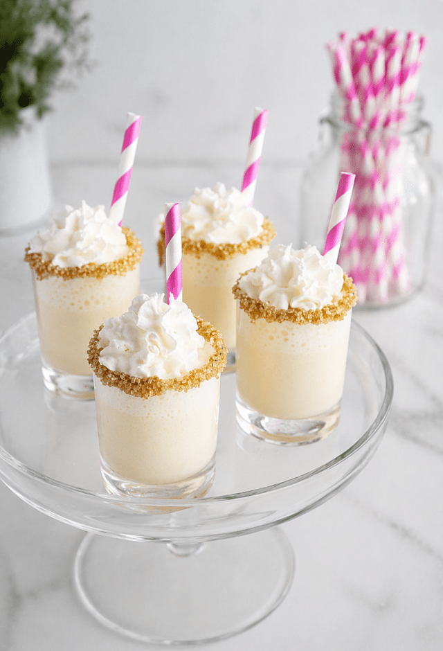 Mini milkshakes with whipped cream swirls for a salted caramel milkshake recipe