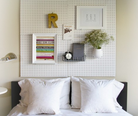 DIY pegboard headboard