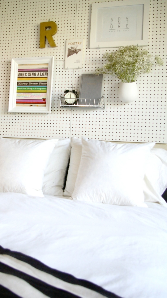 DIY pegboard headboard