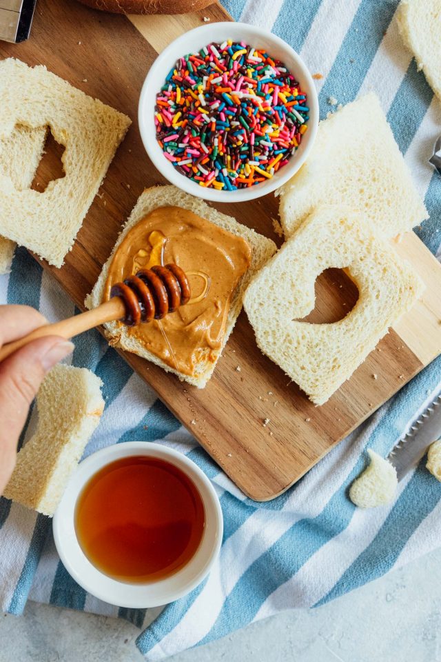 photo of how to make a fairy bread sandwich recipe ouston lifestyle blogger Ashley Rose of Sugar & Cloth