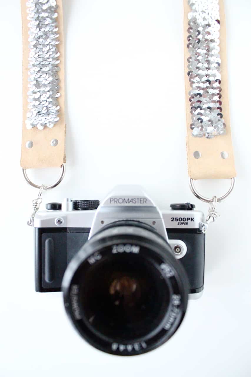 DIY No Sew Sequin Camera Strap