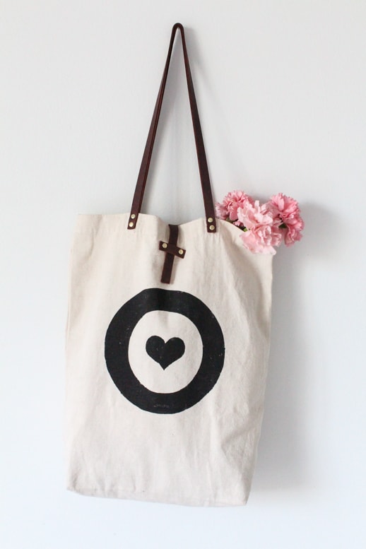 DIY leather handled tote bag