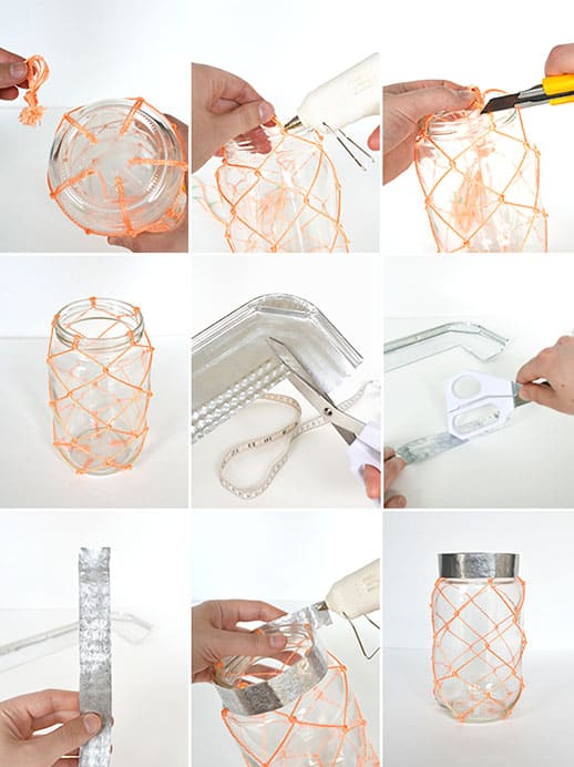 DIY neon macrame jar
