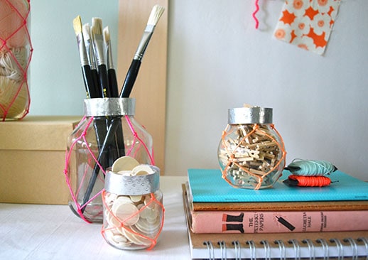 DIY neon macrame jars