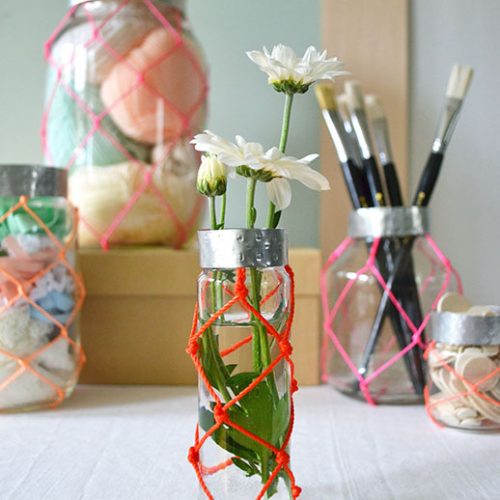 DIY neon macrame jars