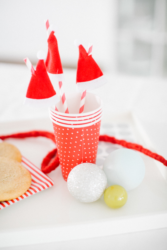 DIY santa hat drink stirrers or drink name tags