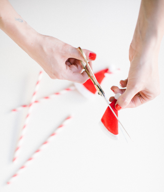 DIY santa hat drink stirrers or drink name tags