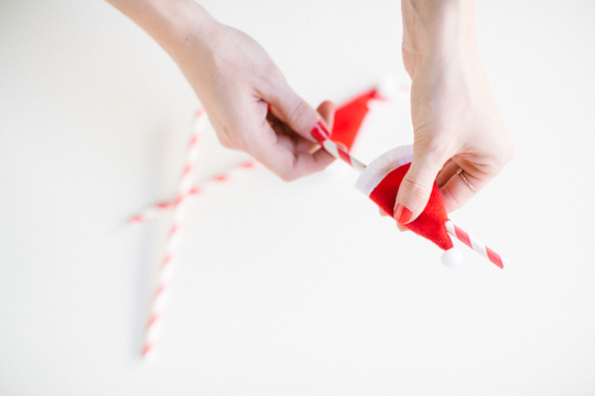 DIY santa hat drink stirrers or drink name tags