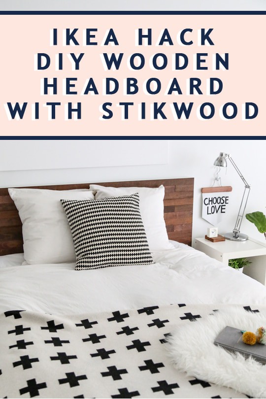 photo of an Ikea hack DIY Wooden Headboard With Stikwood by top Houston lifestyle blogger Ashley Rose of Sugar & Cloth