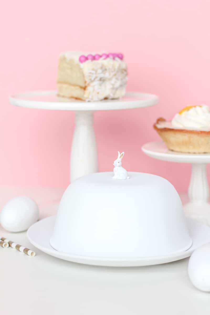DIY figurine cake dome with supplies from home