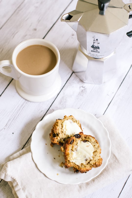 photo of the Irish Soda Bread Knots served with coffee and butter for breakfast