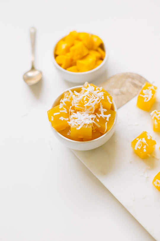 mango jello bites - natural and artificial flavor | sugarandcloth.com