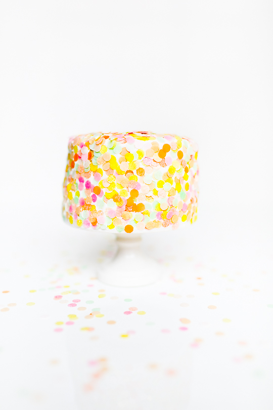 solo photo of fully covered edible confetti cake - confetti shooters