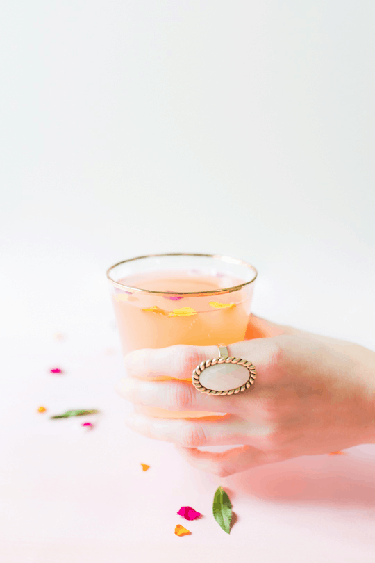 rose cocktail with floral sprinkles | sugarandcloth.com