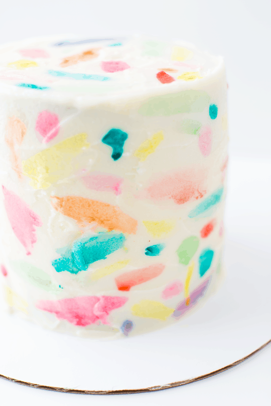 close up of a watercolor cake