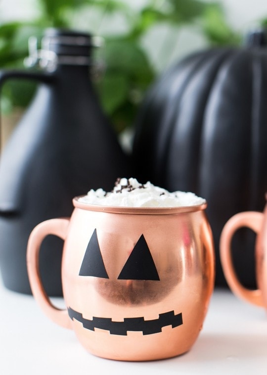 photo of a DIY halloween decal copper mug