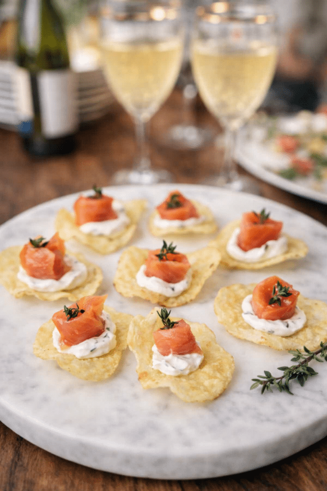 Gourmet potato chips with smoked salmon