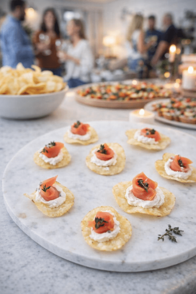 Smoked salmon appetizers with potato chips
