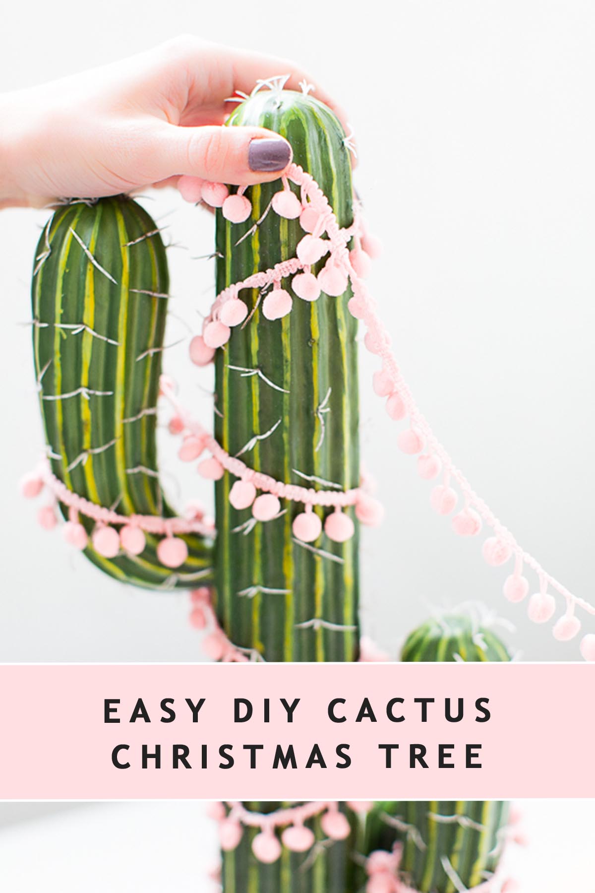 photo of putting pom pom ribbon on a cactus by sugar and cloth
