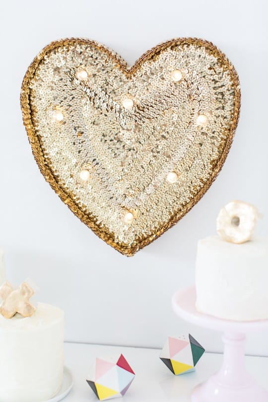 DIY sequin marquee heart sugarandcloth.com