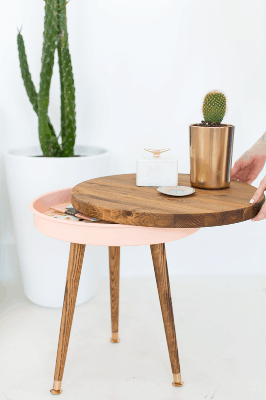 DIY Mid Century End Table | By top Houston Lifestyle Blogger Ashley Rose of Sugar & Cloth #midcentury #modern #sidetable #homedecor #livingroom #diy #diydecor