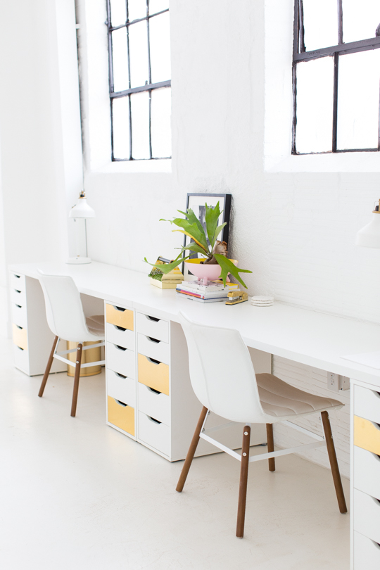 Ikea Desk Hack with Gold Foil Fronts