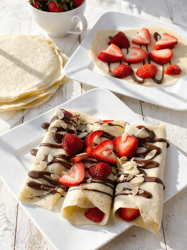 Almond Crepes Recipe with Chocolate and Strawberries