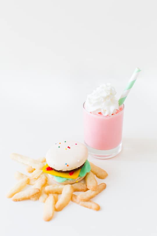 DIY mini cheeseburger and french fries with a mini milkshake to top it off! | sugar & cloth