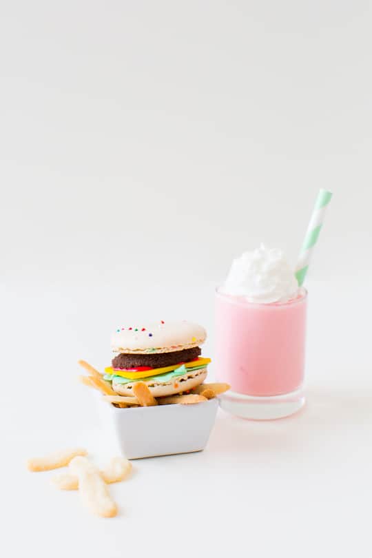 DIY mini cheeseburger and french fries with a mini milkshake to top it off! | sugar & cloth