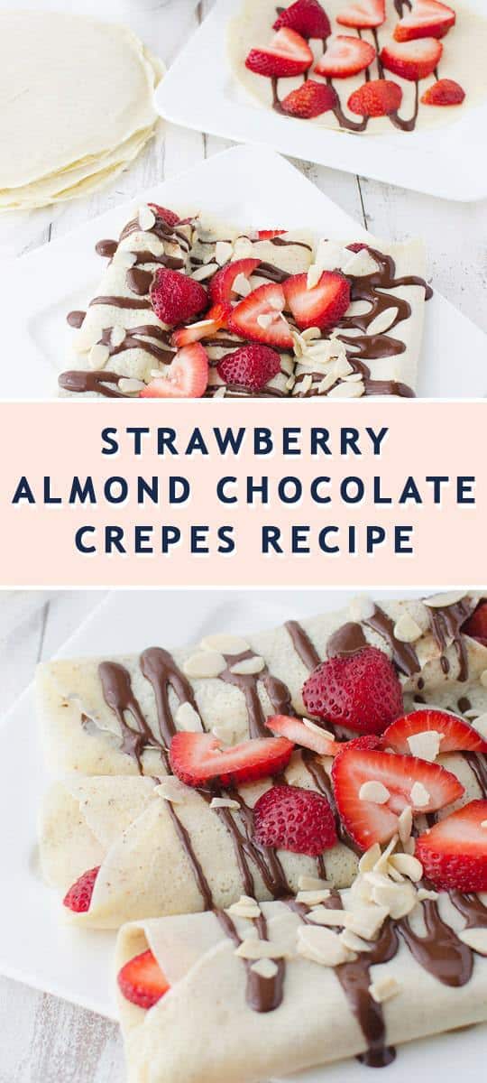 photo of the recipe card on how to make Strawberry Almond Crepes With Chocolate Sauce  by top Houston lifestyle blogger Ashley Rose of Sugar & Cloth