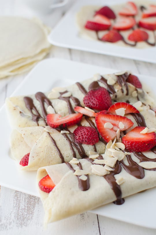 Strawberry almond crepes & chocolate sauce recipe | sugar & cloth