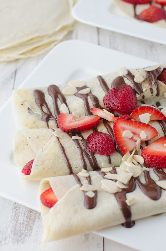 Strawberry almond crepes & chocolate sauce recipe | sugar & cloth