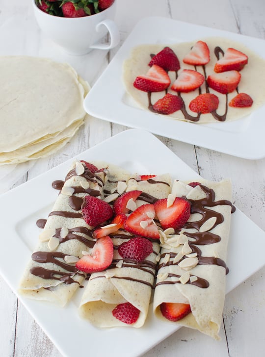 Strawberry almond crepes & chocolate sauce recipe | sugar & cloth