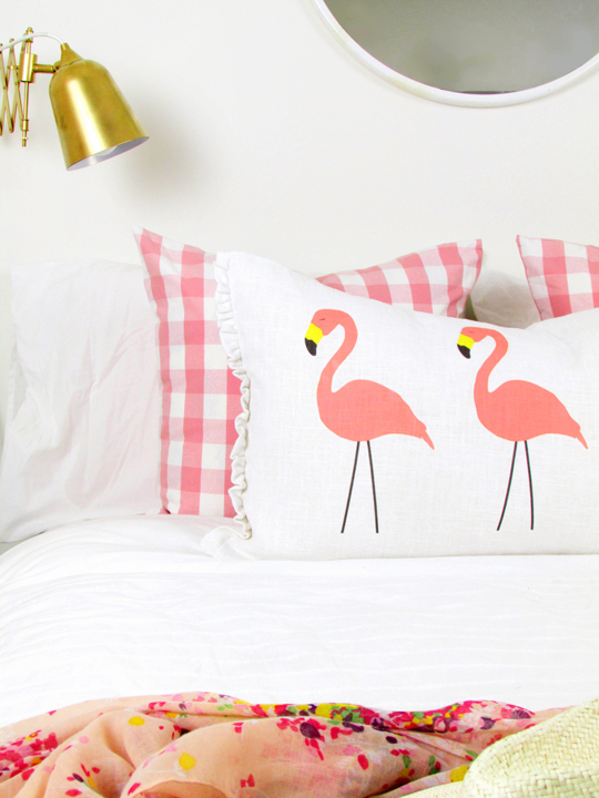 DIY no-sew flamingo lumbar pillow - Sugar & Cloth