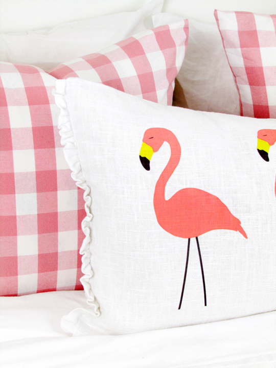 DIY no-sew flamingo lumbar pillow - Sugar & Cloth