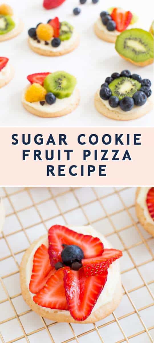 photo of mini sugar cookie fruit pizzas as great party appetizers by top Houston lifestyle blogger Ashley Rose of Sugar & Cloth