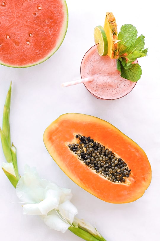 watermelon papaya rum smoothie - sugar & cloth