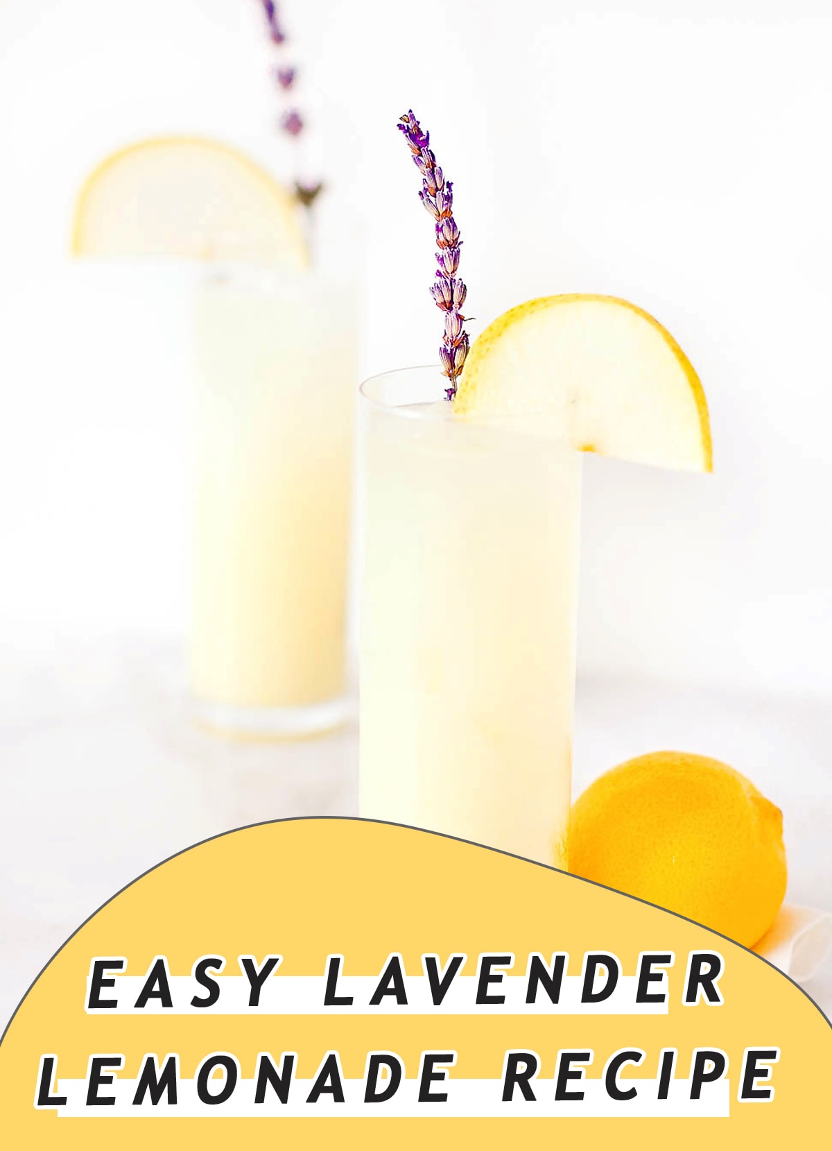 graphic photo of a finished lavender lemonade drink recipe