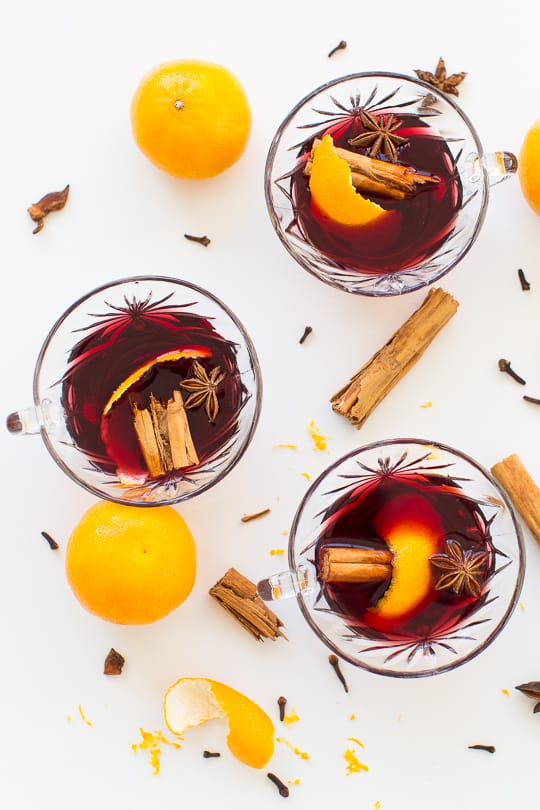 Overhead shot of Simple Pot Hot wine cocktails by Houston blogger, Ashley Rose of Sugar & Cloth #holiday #wine #mulled #pot #spicedwine #hotwine #simple #christmas #thanksgiving