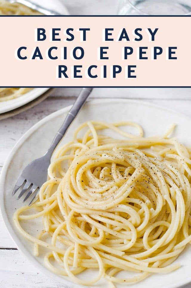 easy cacio e pepe recipe with text