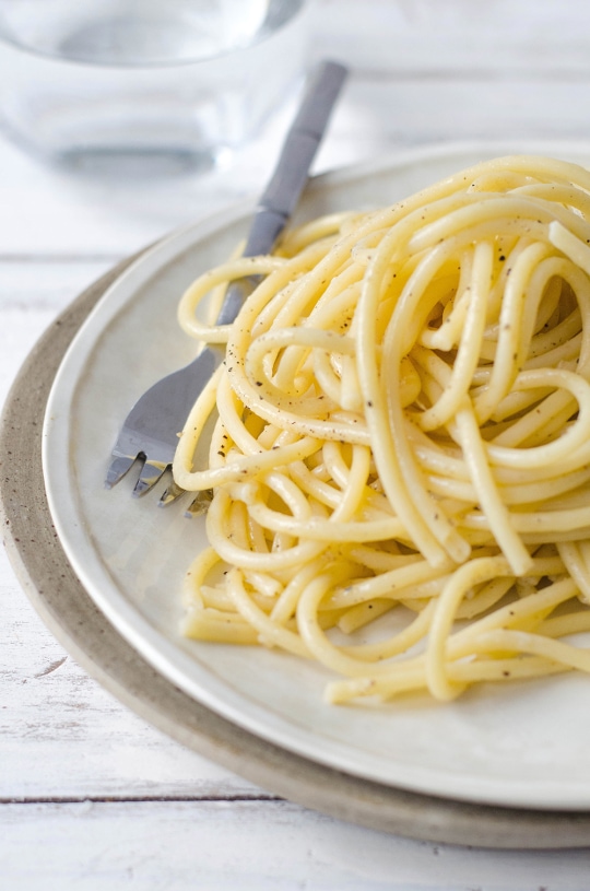 photo of cacio e pepe plated pasta