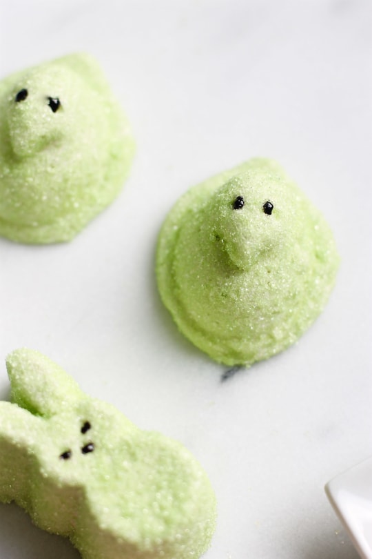 close up of the finished green easter desserts Easter Peeps by top Houston lifestyle blogger Ashley Rose of Sugar & Cloth