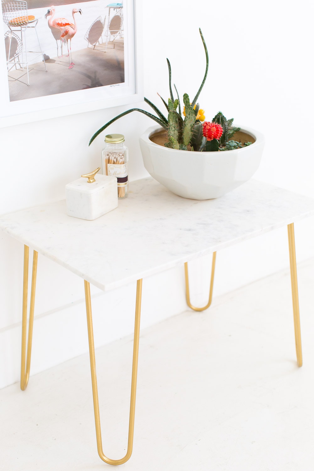 DIY Marble Table Top with Gold Accents by Sugar and Cloth