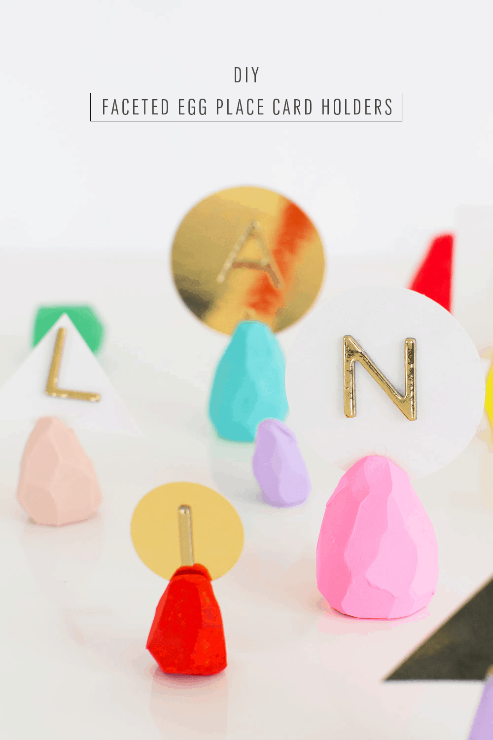 Spicing up the table with these DIY faceted Easter egg place card holders on Sugar and Cloth