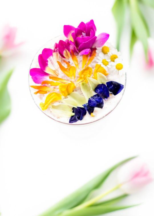 top view of cocktail - edible flowers for drinks