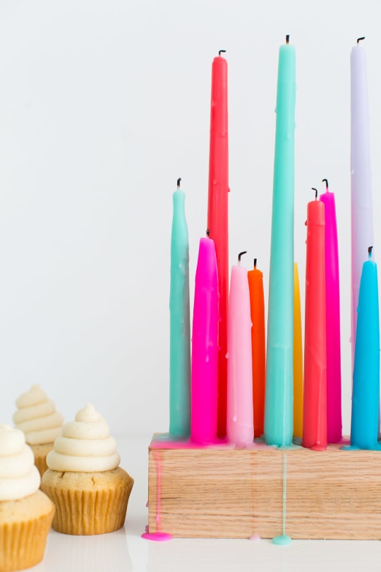 A perfectly colorful rainbow DIY taper candle holder for parties and entertaining - sugar and cloth