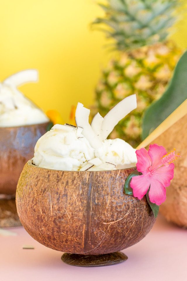 No Churn Creamy Pineapple Coconut Ice Cream